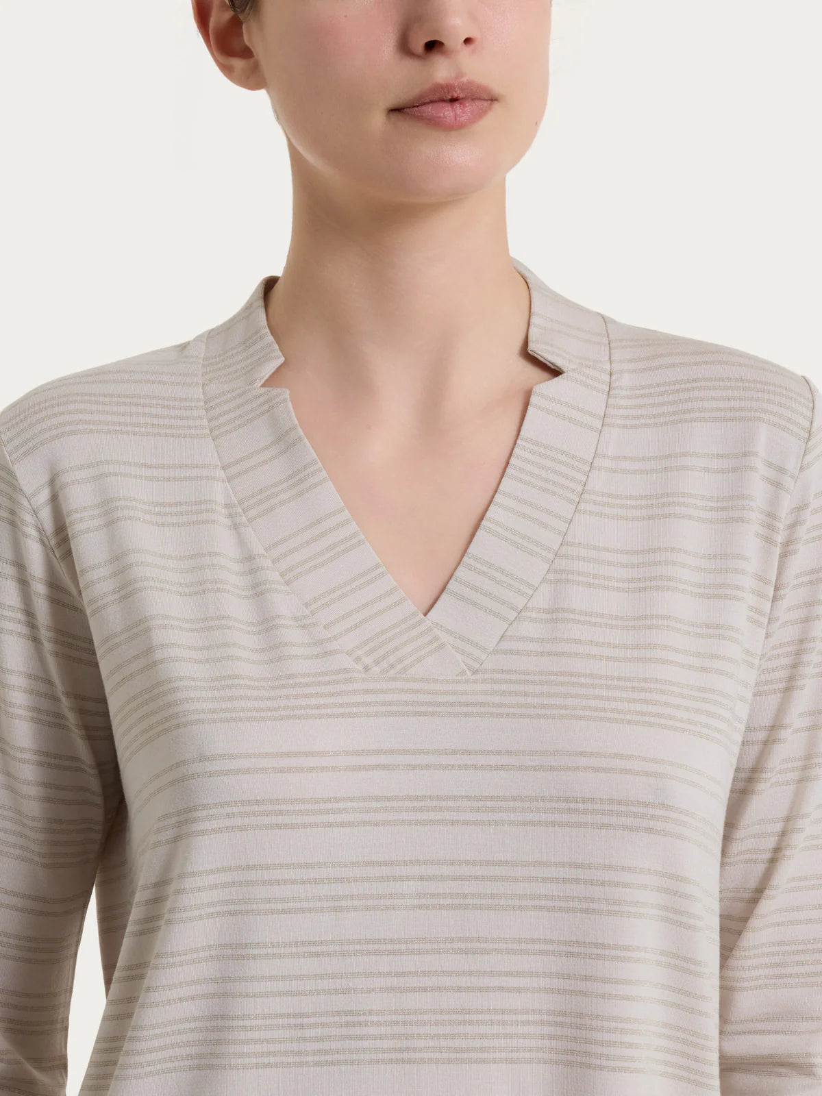 Ragno Maglietta con scollo a V e righe orizzontali alternate in Viscosa Summer DS94T8 S26