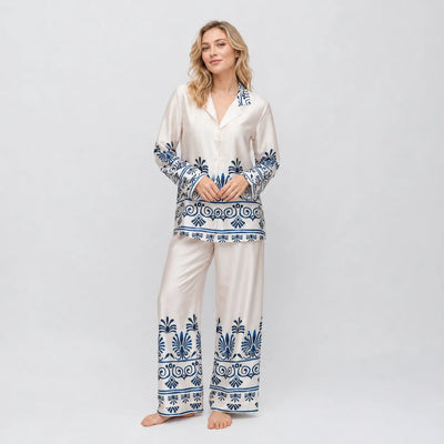 Filo D'Angelo Pigiama da Donna In raso Kenya Bianco/Blu
