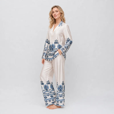 Filo D'Angelo Pigiama da Donna In raso Kenya Bianco/Blu