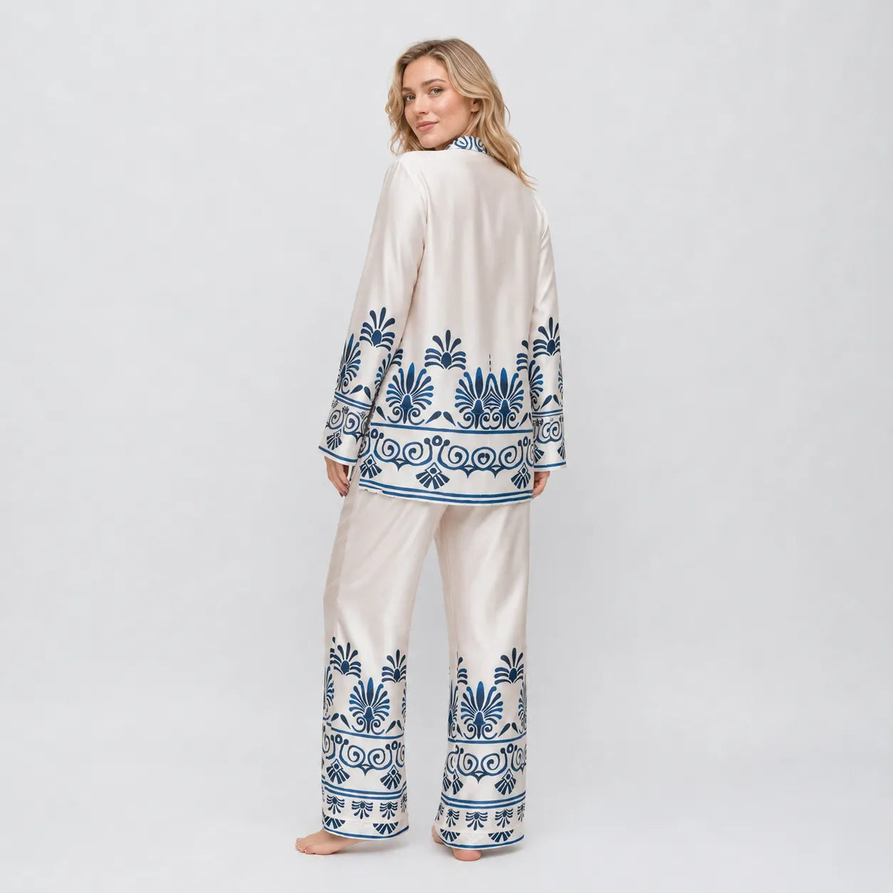 Filo D'Angelo Pigiama da Donna In raso Kenya Bianco/Blu