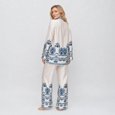 Filo D'Angelo Pigiama da Donna In raso Kenya Bianco/Blu