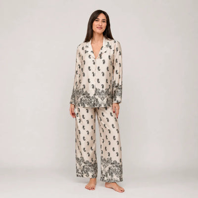 Filo D'Angelo Pigiama da Donna In raso Orchidea Paisley Nero