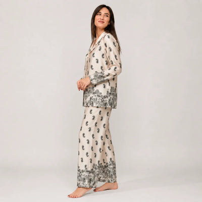Filo D'Angelo Pigiama da Donna In raso Orchidea Paisley Nero