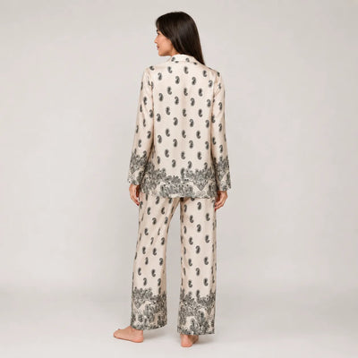 Filo D'Angelo Pigiama da Donna In raso Orchidea Paisley Nero