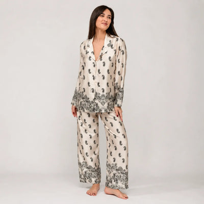 Filo D'Angelo Pigiama da Donna In raso Orchidea Paisley Nero