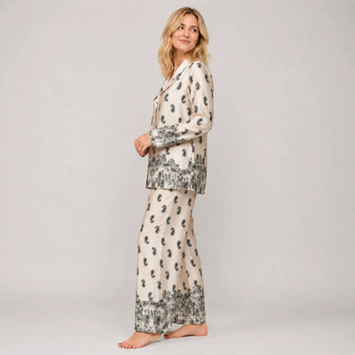 Filo D'Angelo Pigiama da Donna In raso Orchidea Paisley Nero
