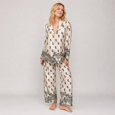 Filo D'Angelo Pigiama da Donna In raso Orchidea Paisley Nero