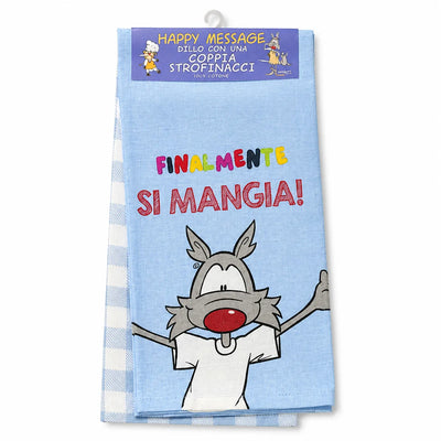 Happy People Coppia strofinacci in cotone stampati