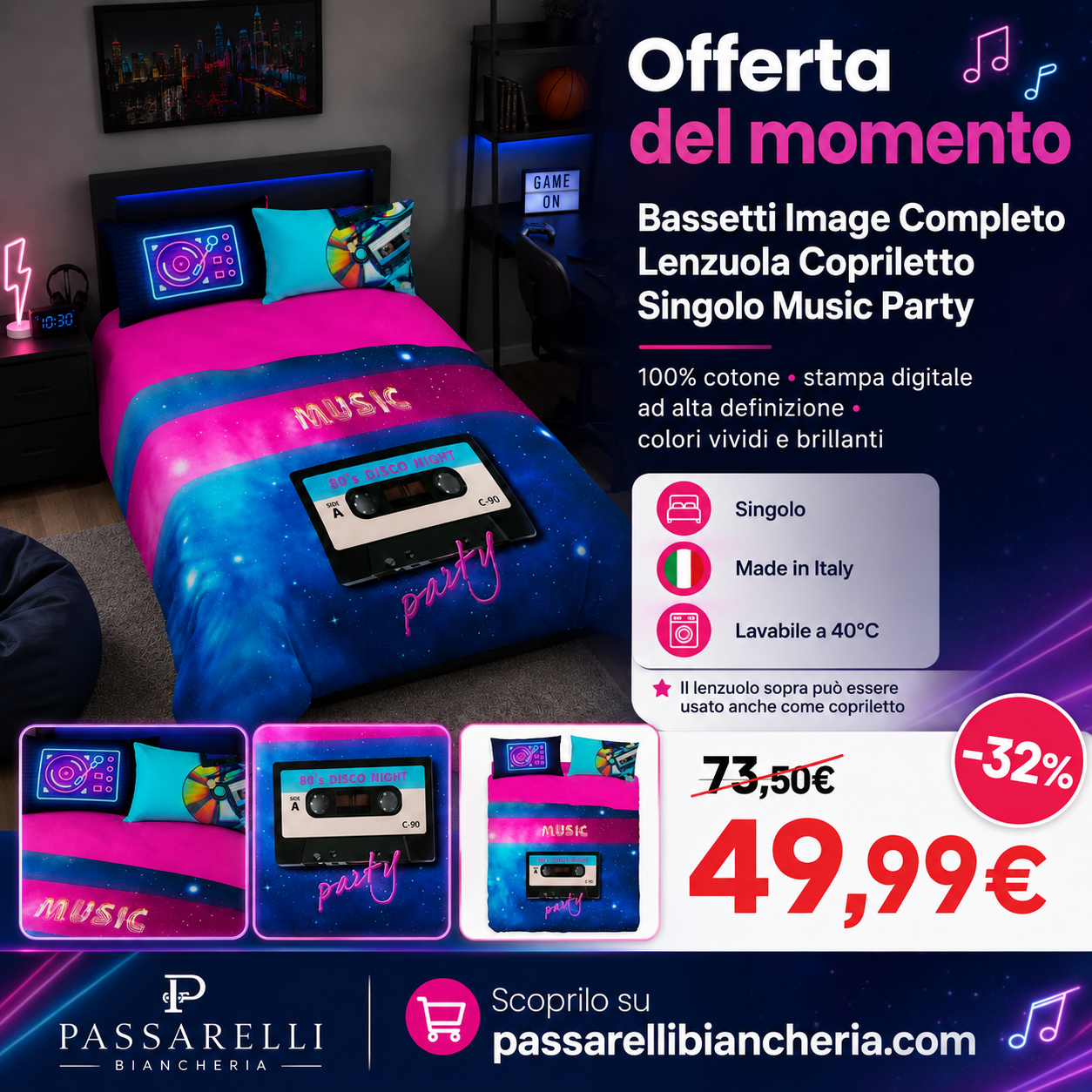 Bassetti Image Bettlaken-Set für Einzelbett Music Party D50
