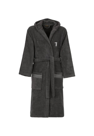 Trussardi Home Accappatoio con Cappuccio in Puro Cotone Ribbon in Antracite, accappatoio unisex Trussardi.