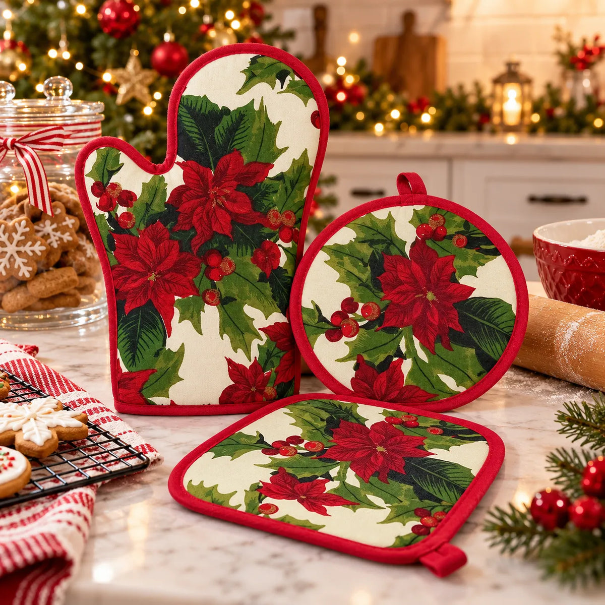 Le Antiche Telerie Set Three Pieces Oven Glove with Potholders Stella S12