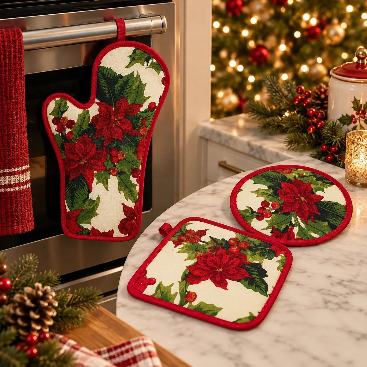 Le Antiche Telerie Set Three Pieces Oven Glove with Potholders Stella S12