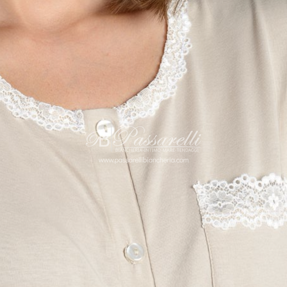 Lingery Camicia da Notte Maniche Corte in Jersey di Cotone Aperta 9159 2504S30