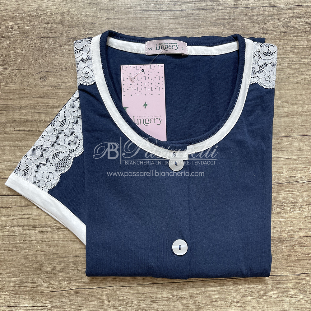 Lingery Vestaglia Maniche Corte in Jersey di Puro Cotone Aperta 8209 2504S36