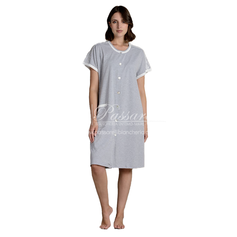 Lingery Vestaglia Maniche Corte in Jersey di Puro Cotone Aperta 8209 2504S36