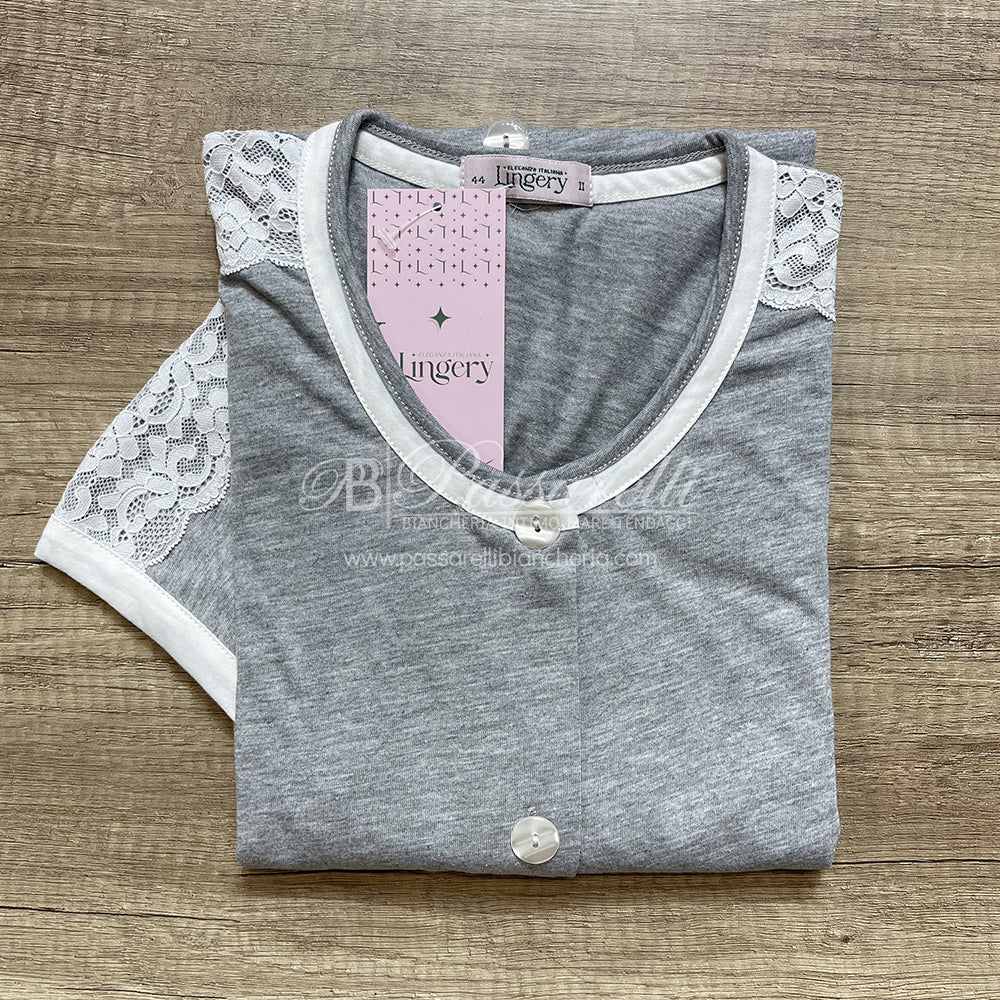 Lingery Vestaglia Maniche Corte in Jersey di Puro Cotone Aperta 8209 2504S36