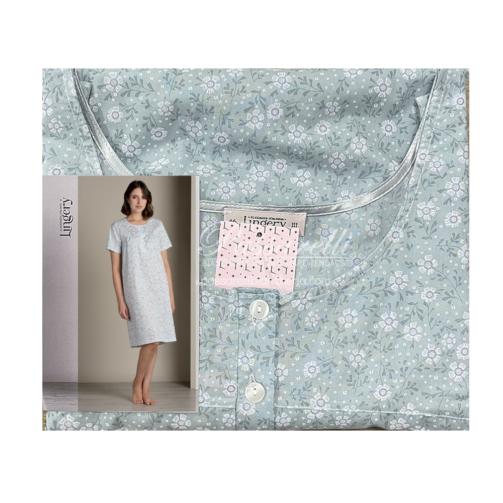 Lingery Camicia da Notte Maniche Corte in Mussola di Cotone 9197 2504S35