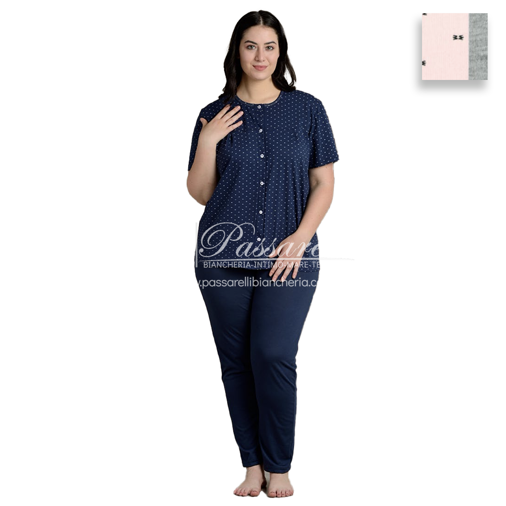 Lingery Pigiama Maniche Corte Aperto con Pantalone Lungo da Donna 731 2504S40