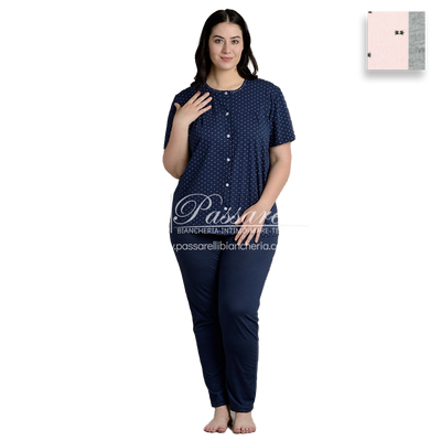 Lingery Pigiama Maniche Corte Aperto con Pantalone Lungo da Donna 731 2504S40