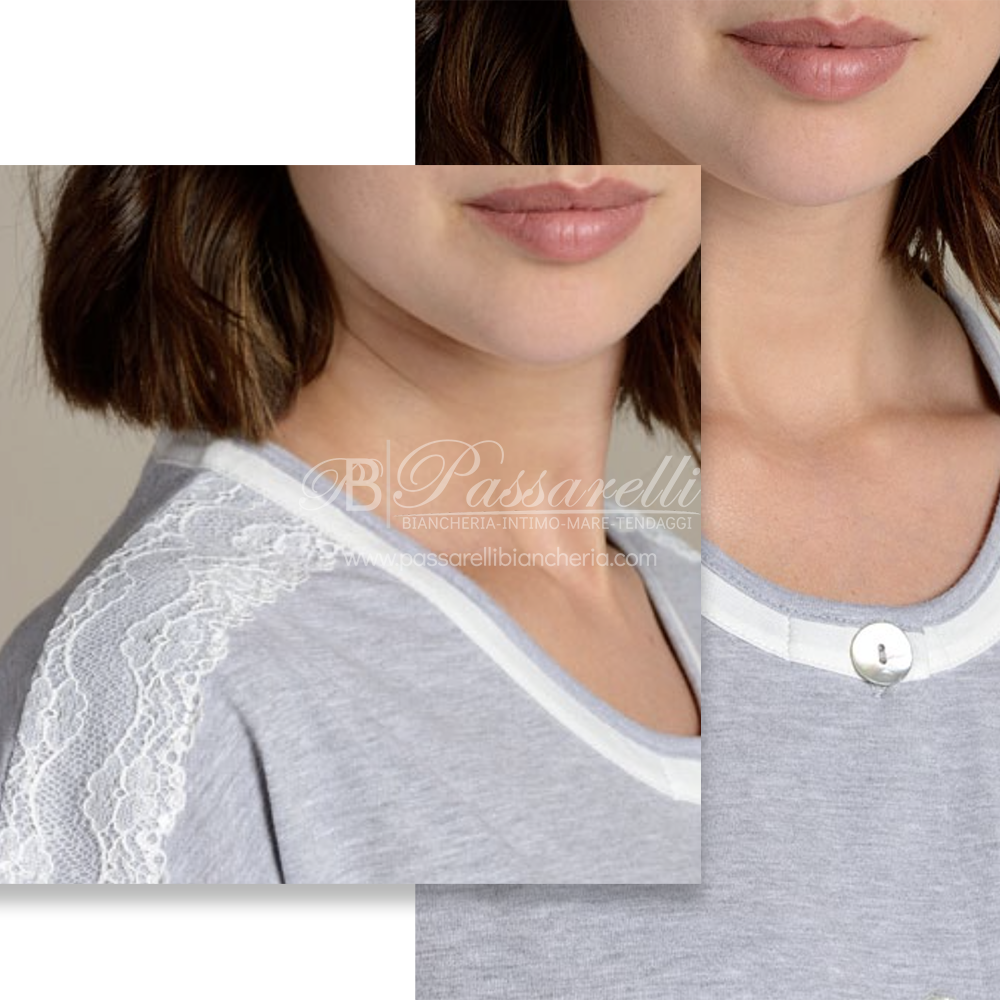 Lingery Vestaglia Maniche Corte in Jersey di Puro Cotone Aperta 8209 2504S36