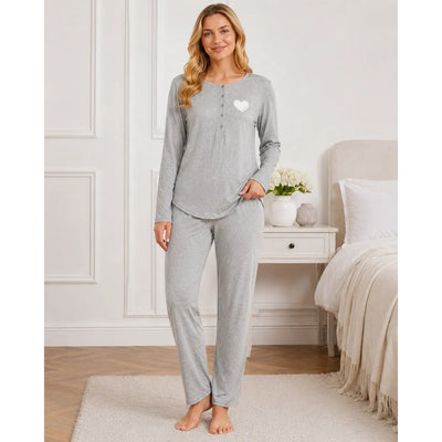 Liu Jo Pigiama Estivo da Donna in Cotone e Modal Maniche Lunghe Cuore DL0064