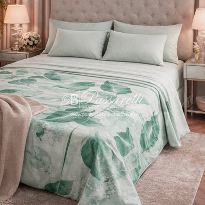 Maè Completo Lenzuola Copriletto Matrimoniale in Percalle Foglia 2 2603S44