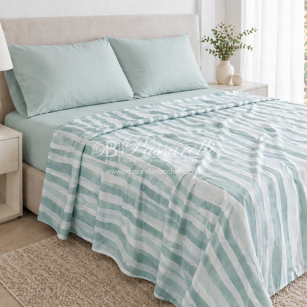 Maè Completo Lenzuola Copriletto Matrimoniale in Percalle Matias