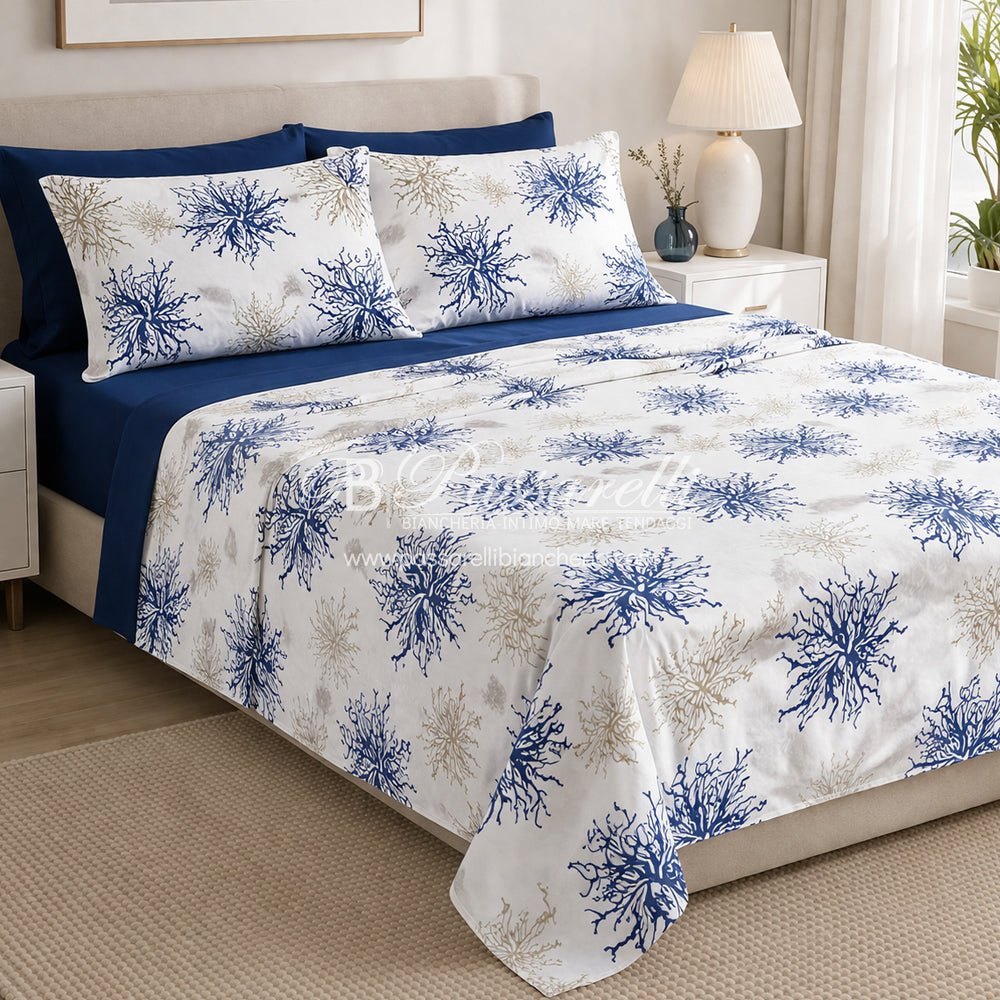 Mirabello Completo Lenzuola Copriletto Matrimoniale Coralli