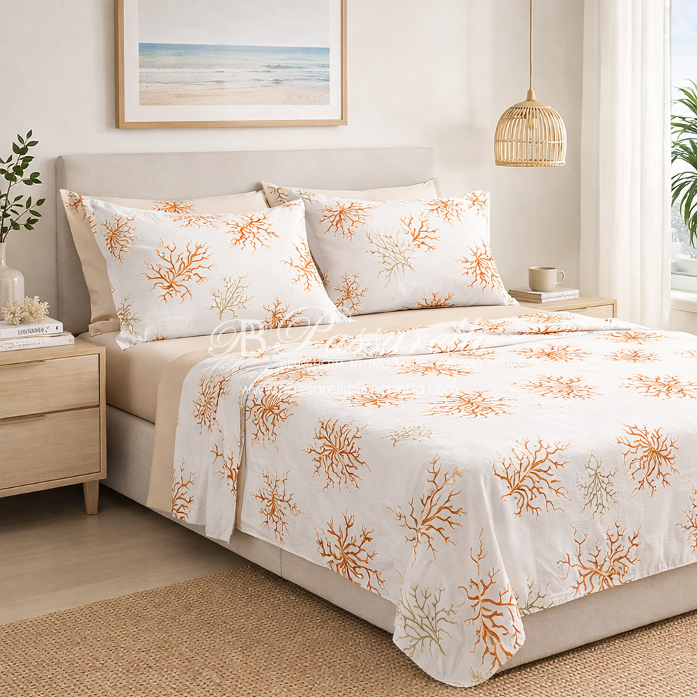 Mirabello Completo Lenzuola Copriletto Matrimoniale Coralli