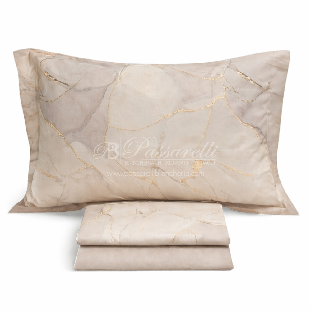 Mirabello Lenzuola Matrimoniali in Percalle Marmo Saturn