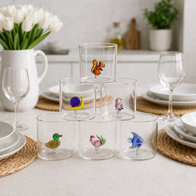 Montemaggi 6 Bicchiere Assortiti Acqua Animaletti in Vetro Borosilicato CVT646