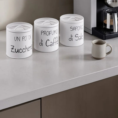 Montemaggi Happy Set 3 Barattoli Sale Zucchero Caffè in Metallo Perla
