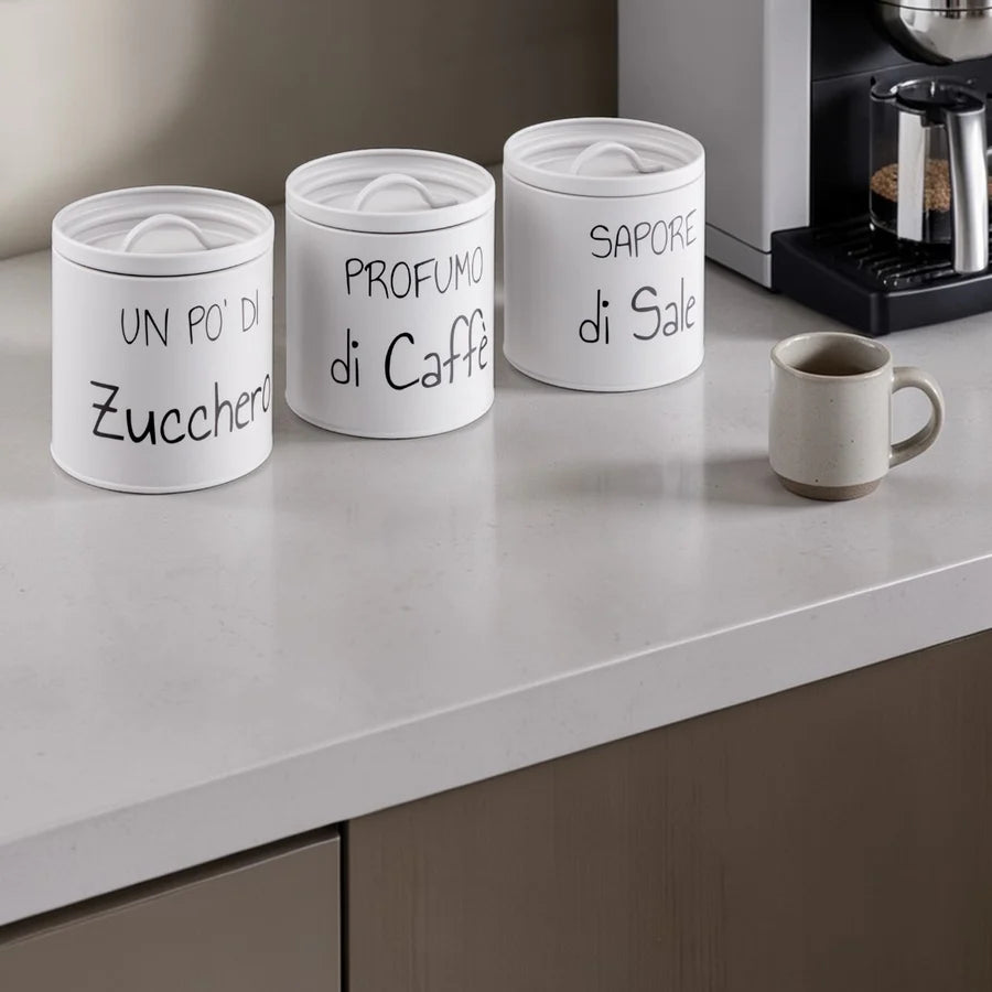 Montemaggi Happy Set 3 Barattoli Sale Zucchero Caffè in Metallo Perla