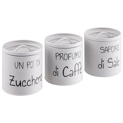 Montemaggi Happy Set 3 Barattoli Sale Zucchero Caffè in Metallo Perla