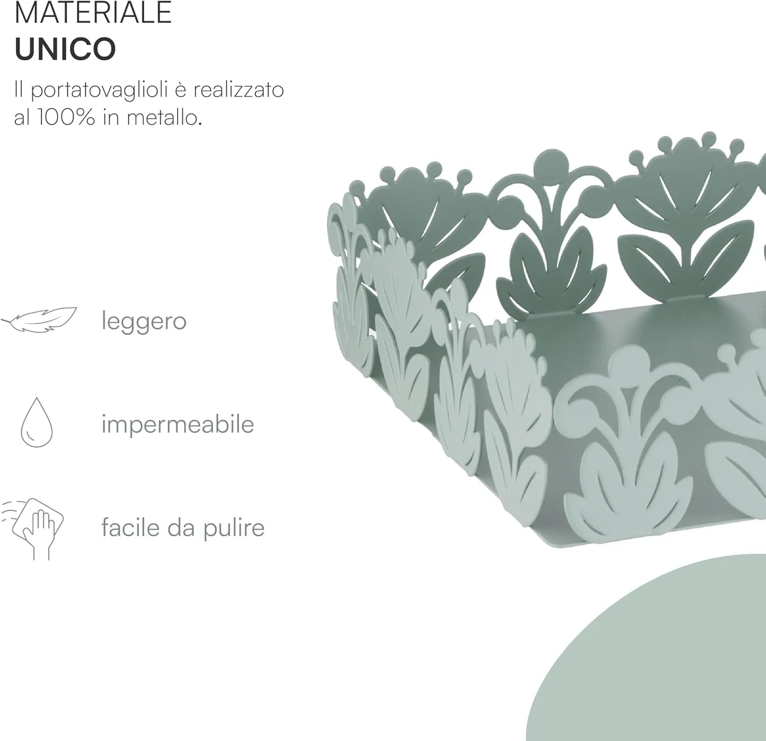 Montemaggi Ibiscus Portatovaglioli Quadrato in Metallo Verde Chiaro