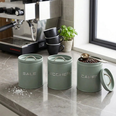 Montemaggi Kitchen Box Set 3 Barattoli Sale Zucchero Caffè in Metallo Verde