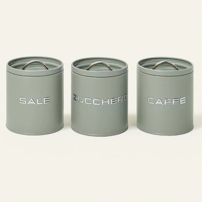 Montemaggi Kitchen Box Set 3 Barattoli Sale Zucchero Caffè in Metallo Verde