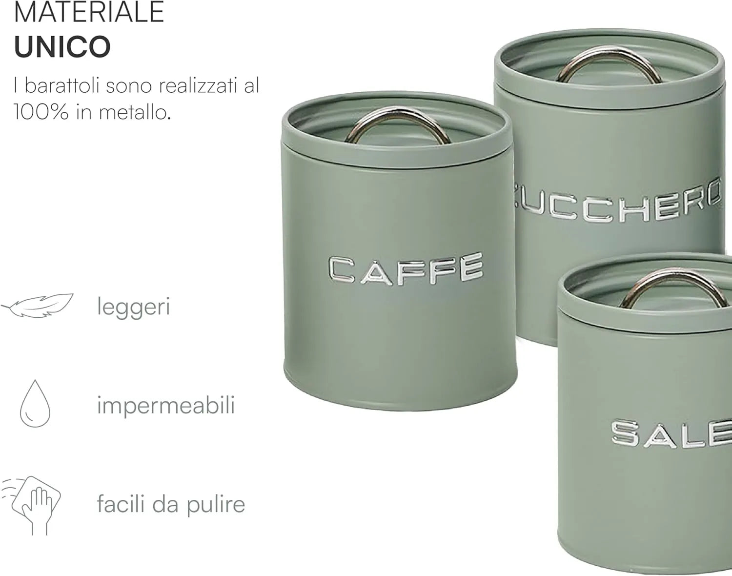 Montemaggi Kitchen Box Set 3 Barattoli Sale Zucchero Caffè in Metallo Verde
