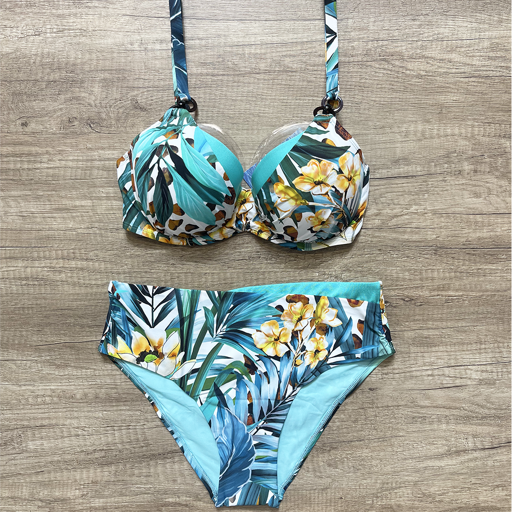 Set bikini a due pezzi per donna ragazza stampa bikini vintage set costume da bagno alto due donne retrò pezzo increspato vita costumi da bagno tankini set ferretto costumi da bagno per