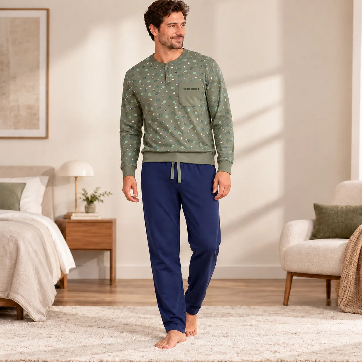 Pigiama da Uomo Serafino  Invernale in Caldo Cotone 100% A9402 Tennis