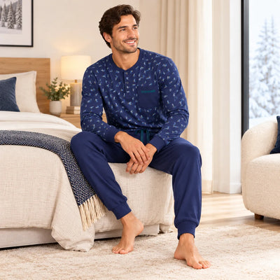 Pigiama da Uomo Serafino  Invernale in Caldo Cotone 100% A9405 Sciare