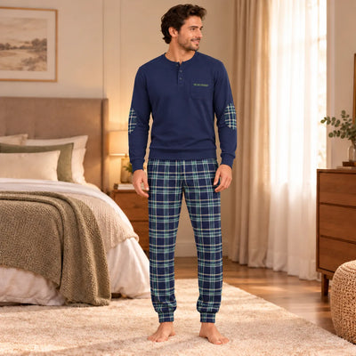 Pigiama da Uomo Serafino  Invernale in Caldo Cotone 100% A9406 Scozzese