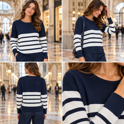 Ragno Maglia da Donna a Girocollo con righe piazzate