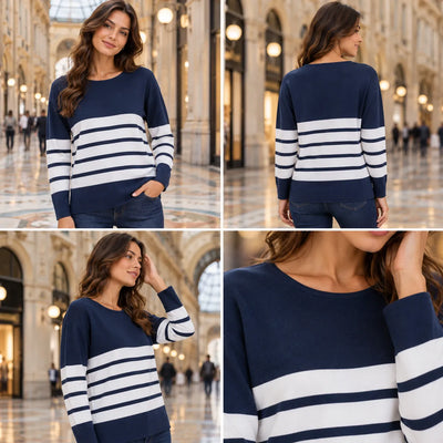 Ragno Maglia da Donna a Girocollo con righe piazzate