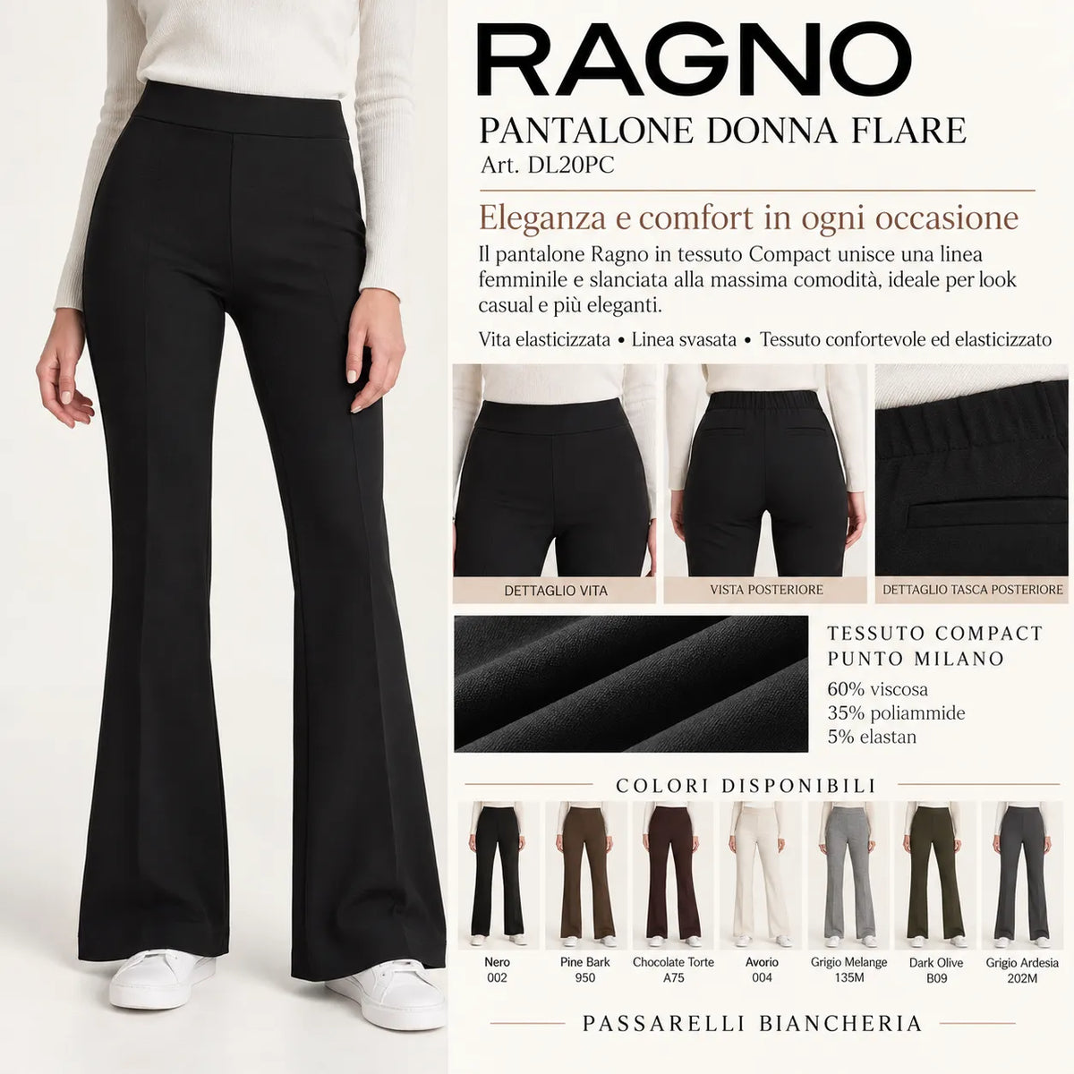 Ragno Pantalone Invernale da Donna Pantalone flare in tessuto Compact DL20PC