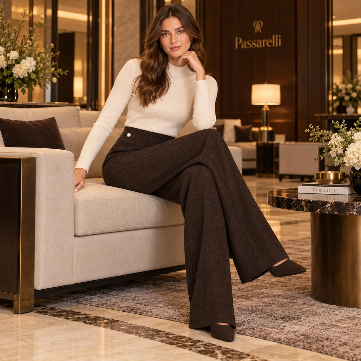 Ragno Pantalone Invernale da Donna ampio con tweed pattern DT60PE