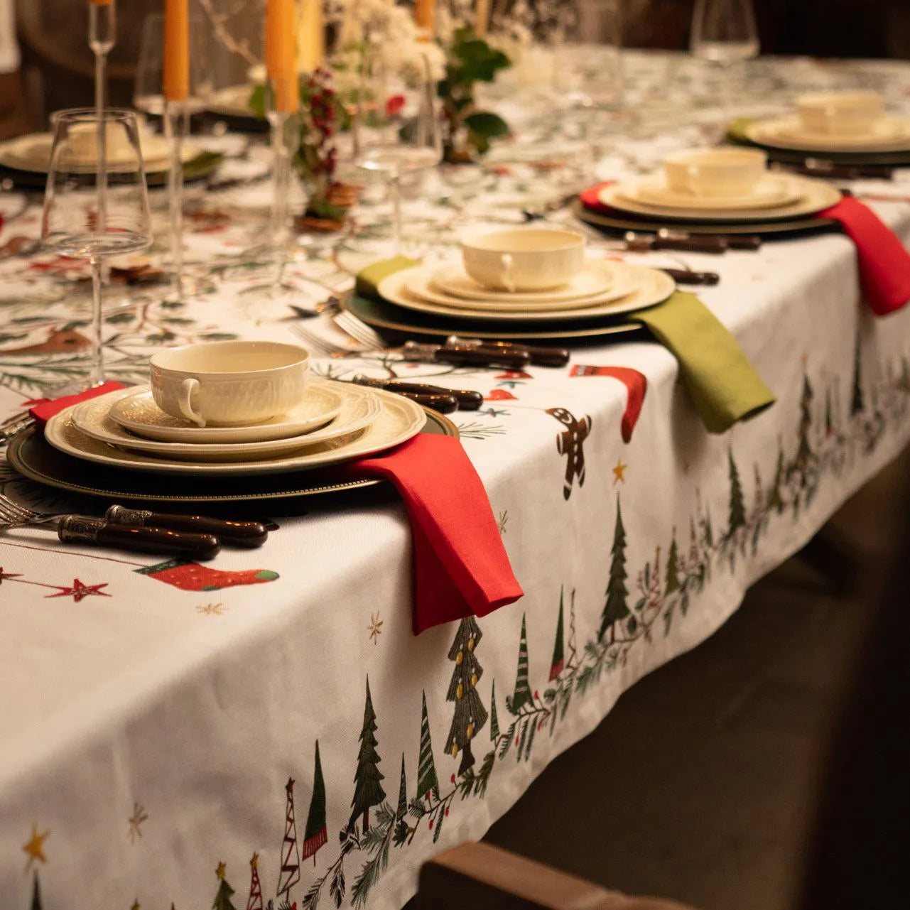 Tessitura Toscana Telerie Tovaglia Natalizia Rudy 2510B - Varie Dimensioni