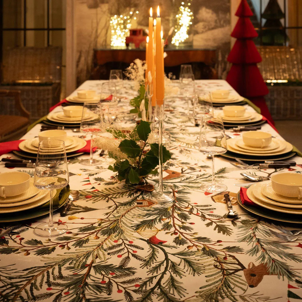 Tessitura Toscana Telerie Tovaglia Natalizia Rudy 2510B - Varie Dimensioni