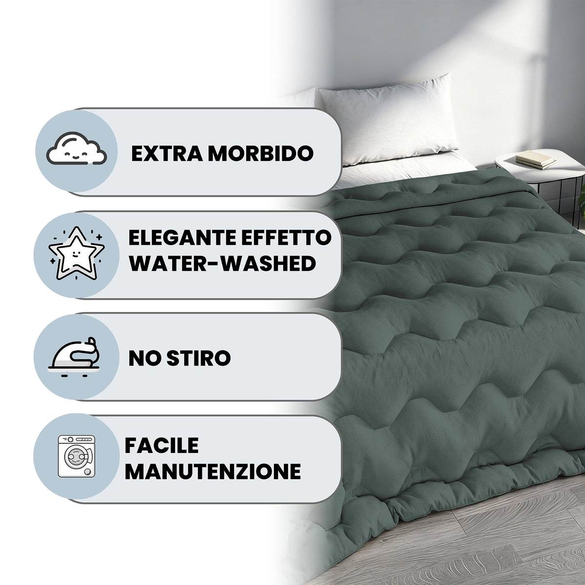 Trapunta Matrimoniale Water Washed 250x250 cm – Made in Italy