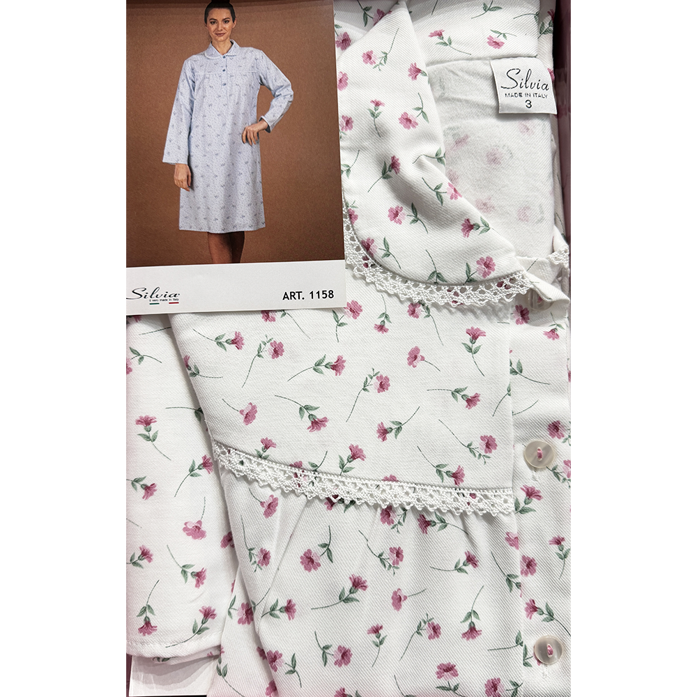 Silvia Camicia da notte flanella per signora con colletto invernale 100% cotone 2512S40